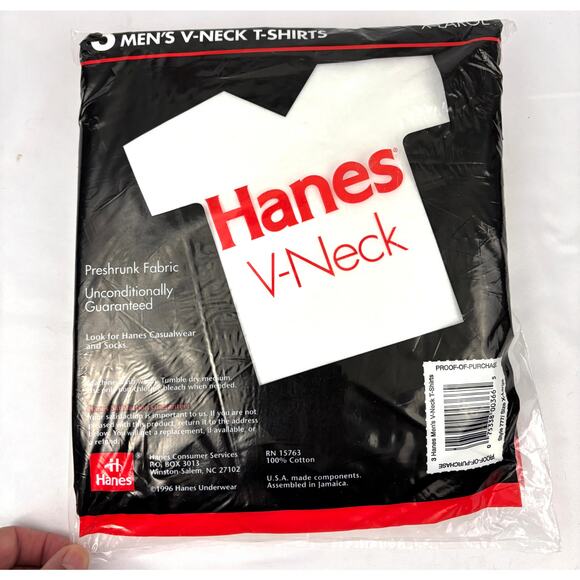 Vintage Hanes V Neck T-Shirts 3 Pack- XL 46-48 Men's Undershirts White NEW - Picture 8 of 11